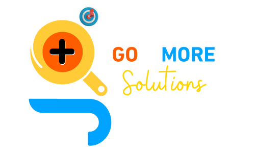 Logo de Go More Solutions con elementos en naranja, azul y amarillo, destacando el enfoque en diseño web, SEO, branding, email marketing y chat bots de inteligencia artificial.